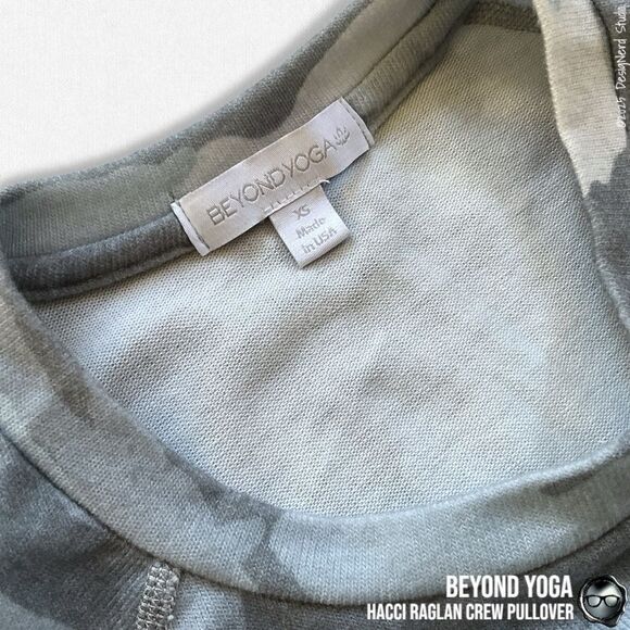 BEYOND YOGA HACCI FAVORITE RAGLAN CREWNECK SWEATSHIRT IN GRAY CAMO XS PULLOVER - Picture 6 of 13